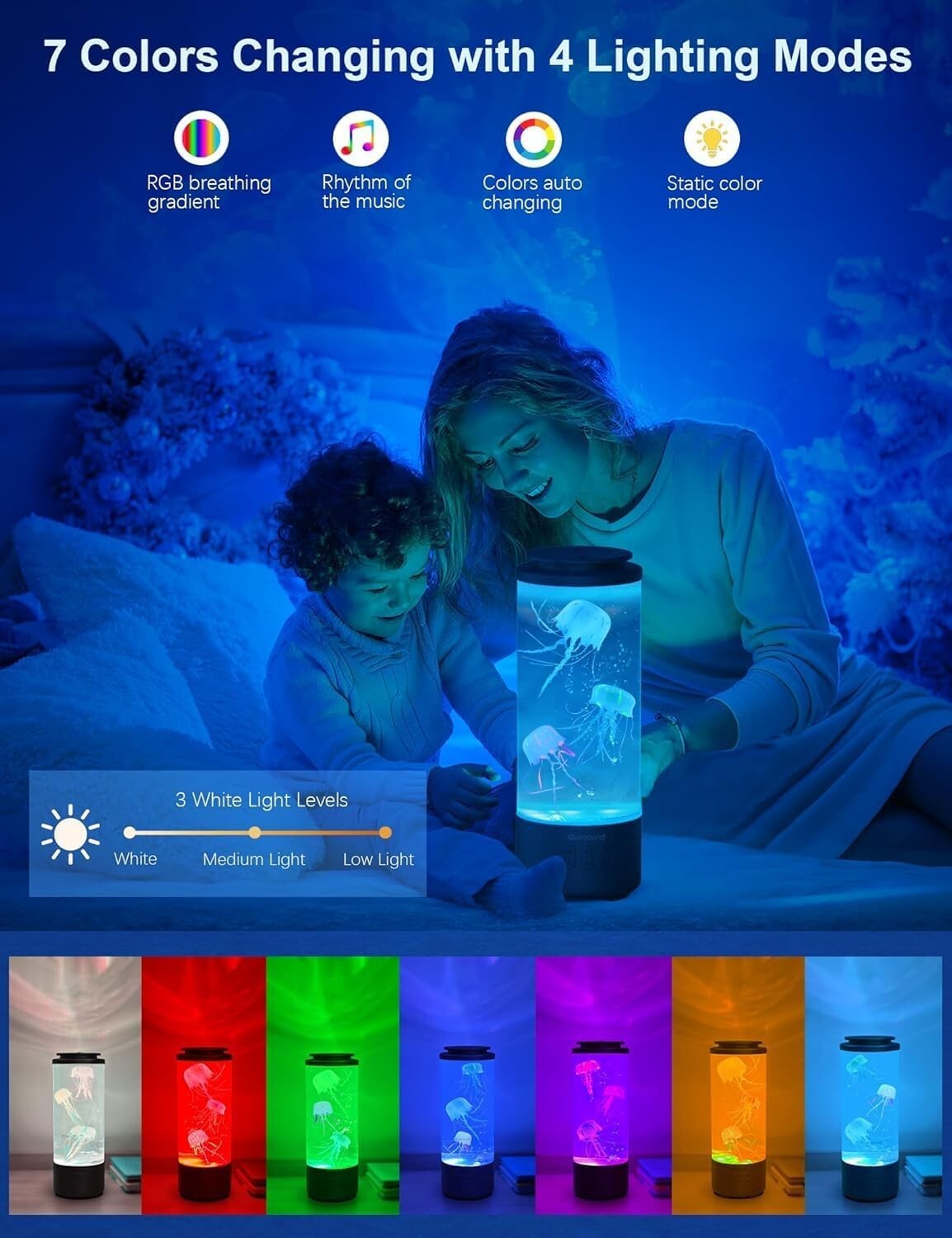 Elegant Jellyfish Night Light with Bluetooth Speaker - 4 Modes & Soothing Sounds