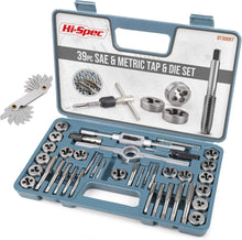 Load image into Gallery viewer, Complete 39-Piece SAE &amp; Metric Tap and Die Tool Set with Screw Pitch Gauge