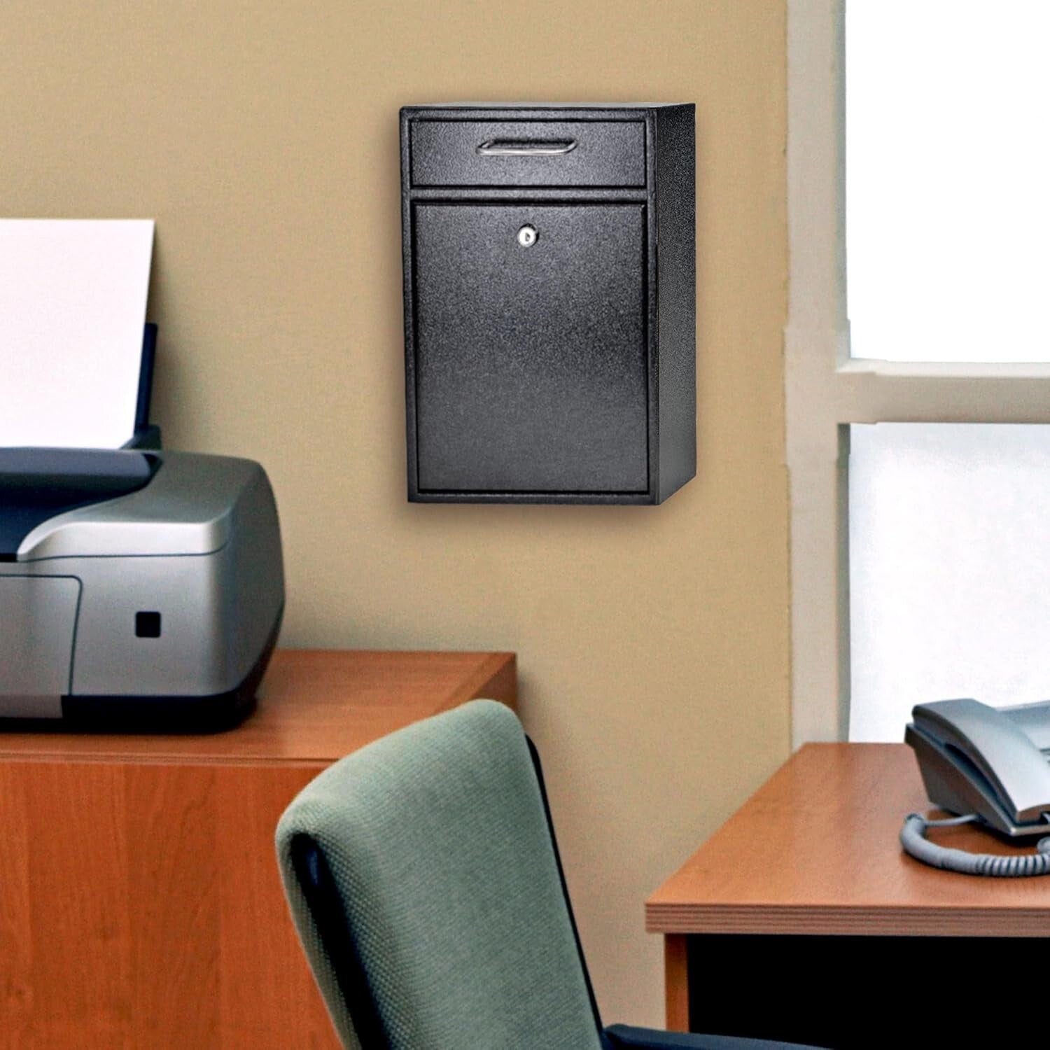 High Security Wall-Mounted Mailbox - Durable Steel Locking Drop Box for Offices