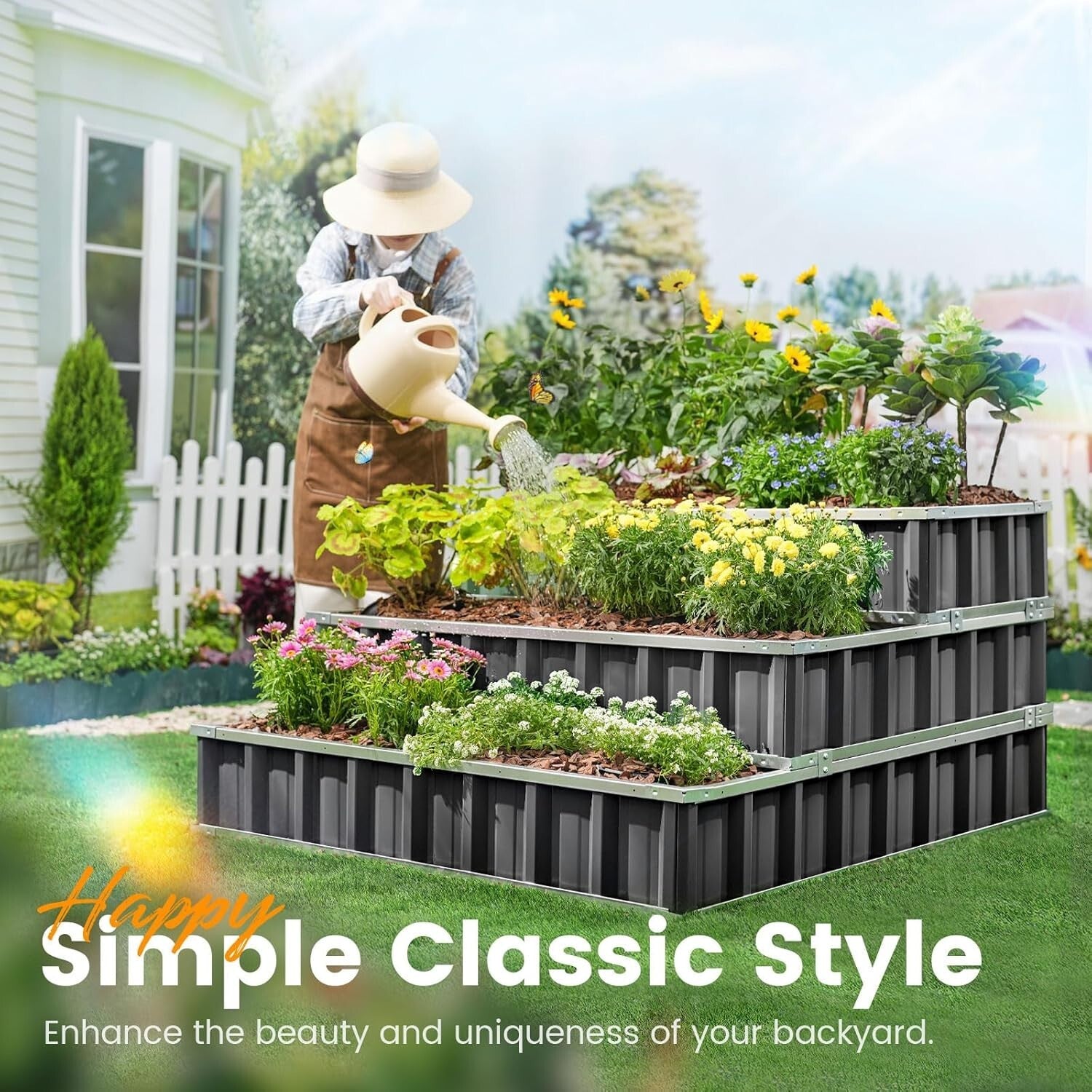 3-Tier Adjustable Raised Garden Bed - Galvanized Steel for Stylish Gardening