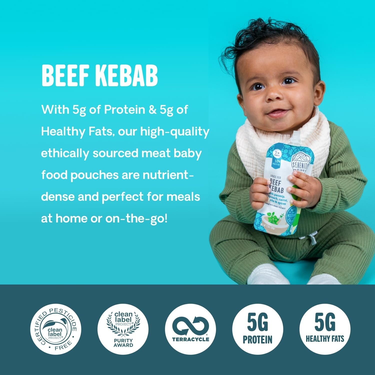 Flavorful 7+ Months Organic Baby Food Pouches - Beef Kebab & Veggies, 12 Pack