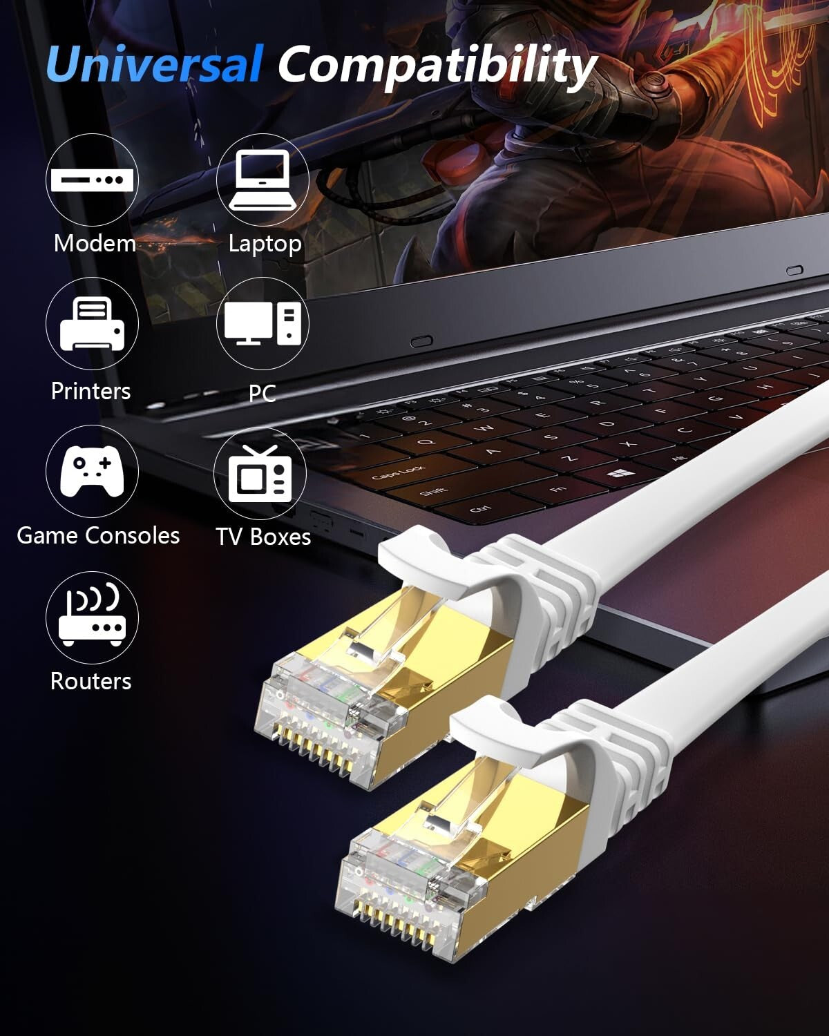 Durable 125 FT Cat 8 Ethernet Cable with Gold-Plated Connectors - Indoor/Outdoor