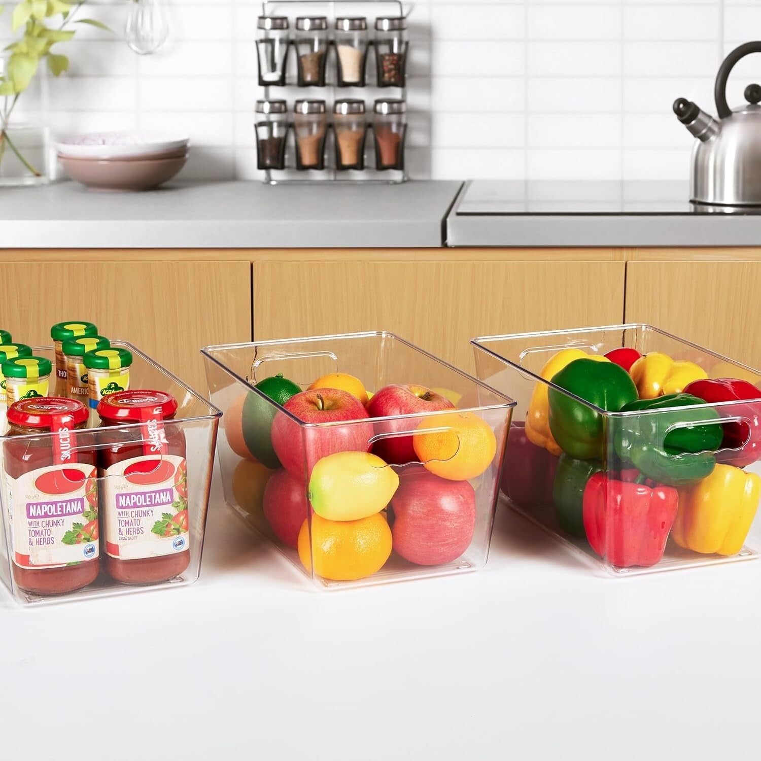 10-Pack Clear Plastic Storage Bins with Handles - Pantry & Kitchen Organizer