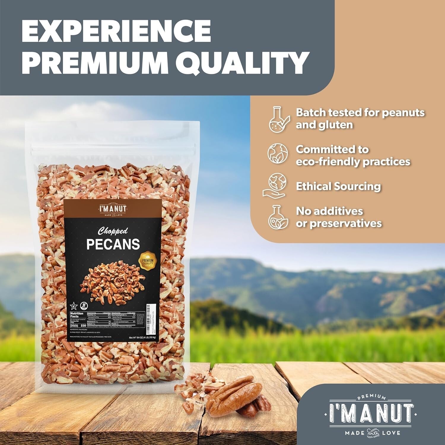 48 oz American-Grown Chopped Pecans - Fresh, Vegan, Resealable for Easy Snacking