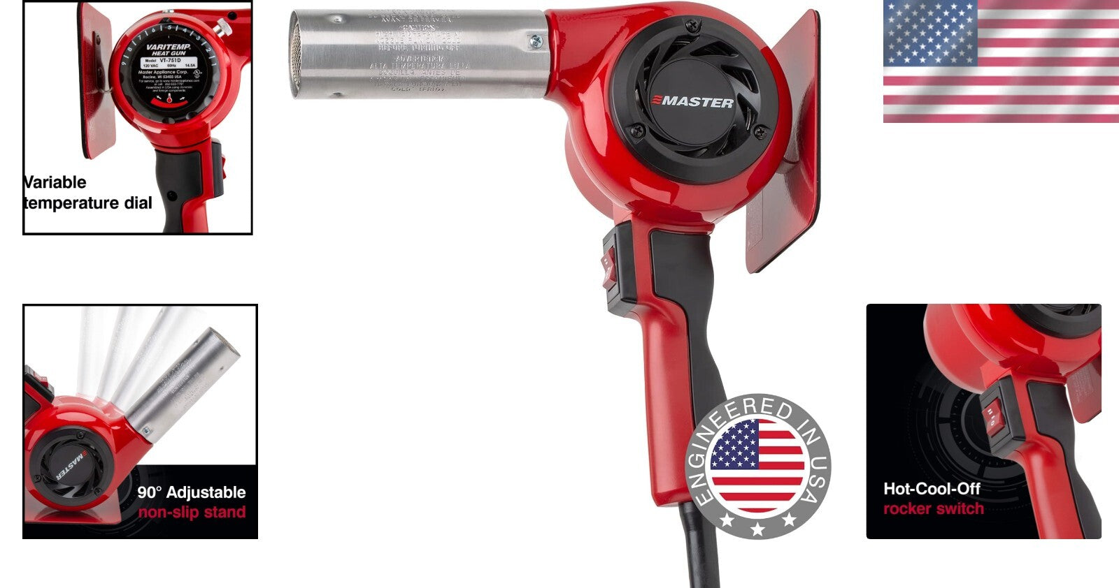 Master Industrial Heat Gun, 130F-1200F, Quick Change Heating Element - USA
