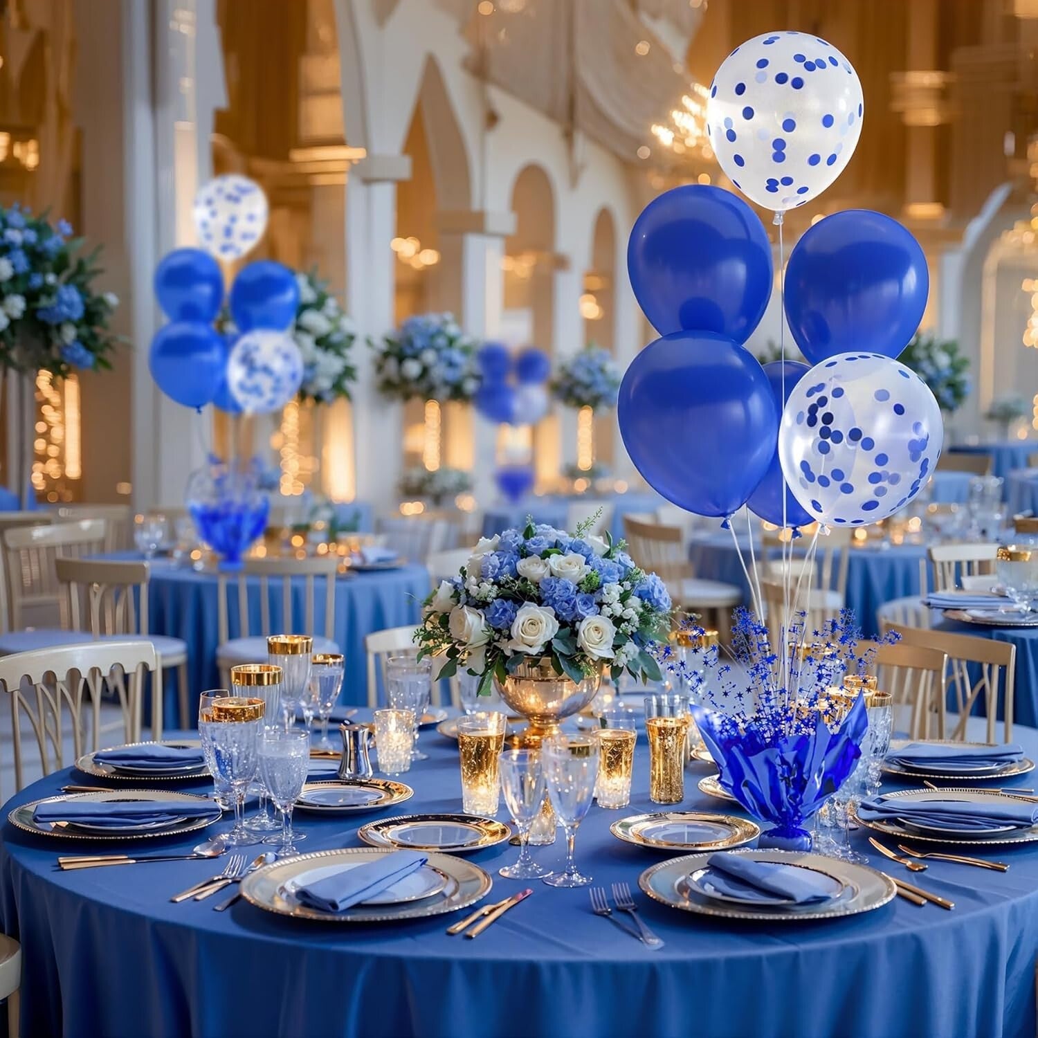 Six Royal Blue Table Balloon Centerpieces – Easy Setup for Every Festivity