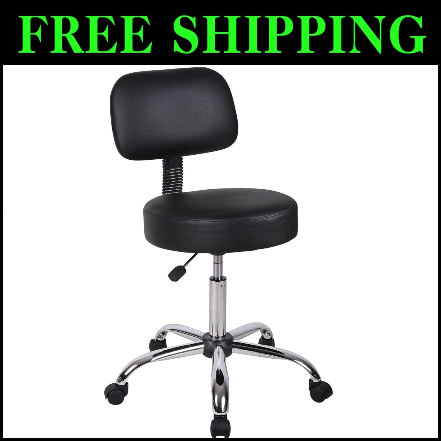 Ergonomic Black Vinyl Medical Spa Stool with Back Cushion & Adjustable Height