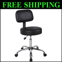 Load image into Gallery viewer, Ergonomic Black Vinyl Medical Spa Stool with Back Cushion &amp; Adjustable Height