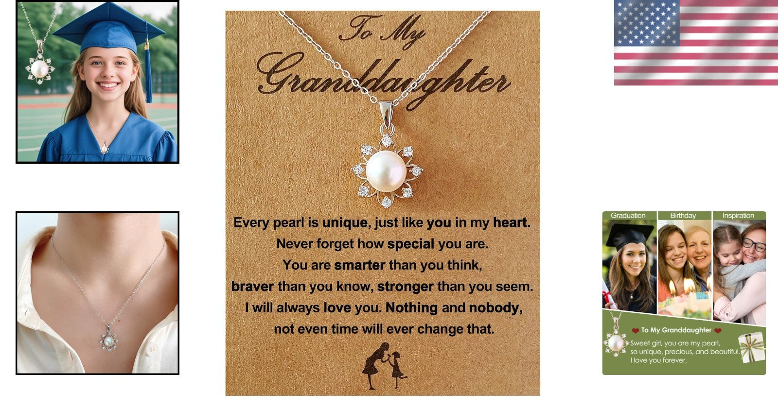 Elegant Sunflower Pearl Necklace in Sterling Silver - Graduation Gifts for Girls