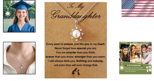 Elegant Sunflower Pearl Necklace in Sterling Silver - Graduation Gifts for Girls