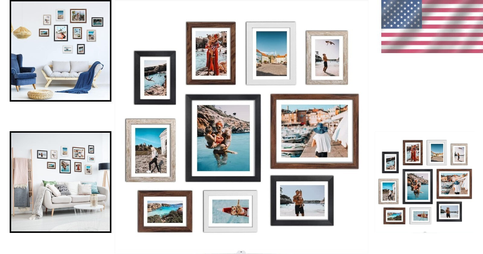 Versatile 10-Piece Matted Picture Frame Collection with HD Glass Protection