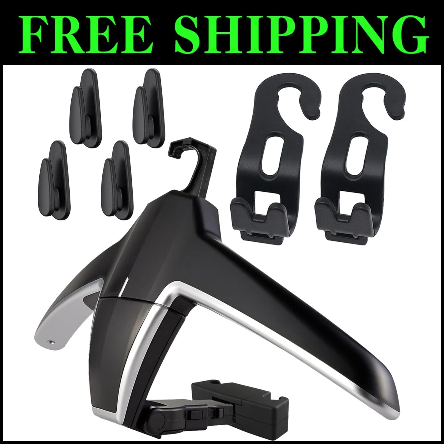 Durable Black Car Coat and Bag Hanger - Includes 6 Hooks for Efficient Storage