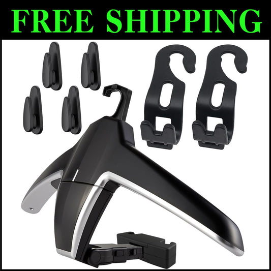 Durable Black Car Coat and Bag Hanger - Includes 6 Hooks for Efficient Storage