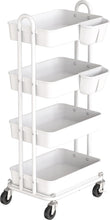 Load image into Gallery viewer, 4-Tier Rolling Utility Cart with Hanging Buckets for Stylish Organization