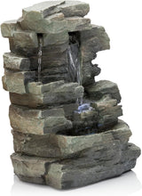 Load image into Gallery viewer, Tranquil 4-Tier Indoor Tabletop Fountain with LED Lights - Gray Stone Design