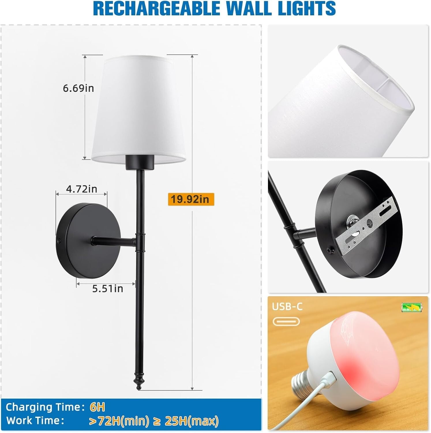 Customizable Battery-Powered Wall Sconces Set of 2 - 10 Colors + Timer Feature