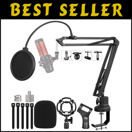 Adjustable Heavy-Duty Microphone Boom Arm with 5/8” and 1/4” Adapters Included