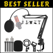 Load image into Gallery viewer, Adjustable Heavy-Duty Microphone Boom Arm with 5/8” and 1/4” Adapters Included