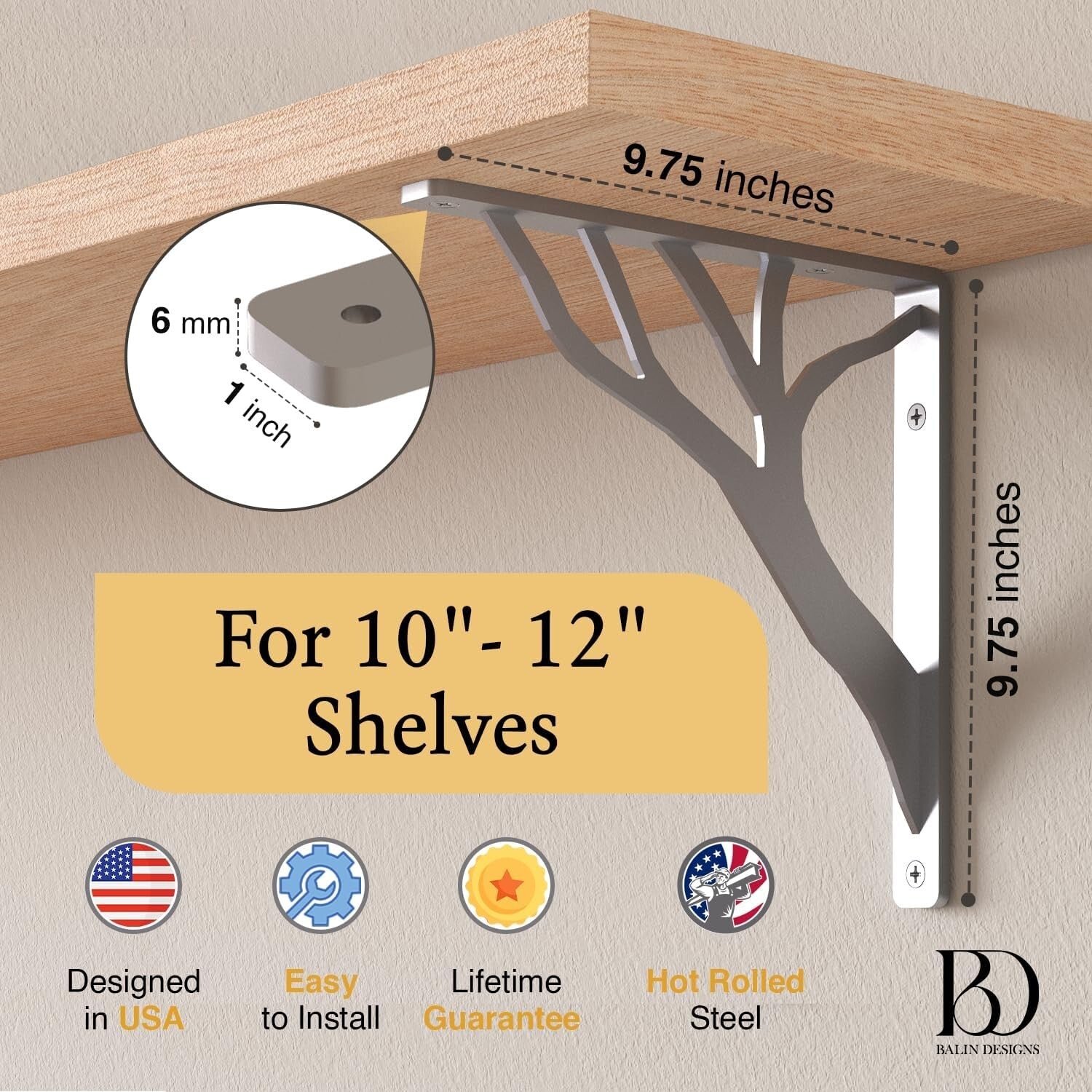 10-Inch Iron Metal Shelf Brackets - Chic Chrome Finish, Easy Mounting - Set of 4