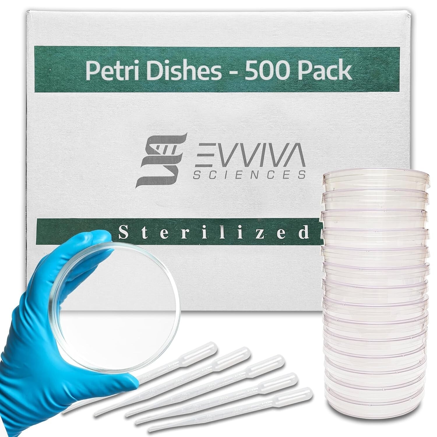 Complete 500 Petri Dish Set with 5 Pipettes - Vented Air Circulation for Science