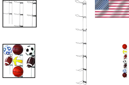Space-Saving Silver 7-Ball Sports Rack for Efficient Garage Organization