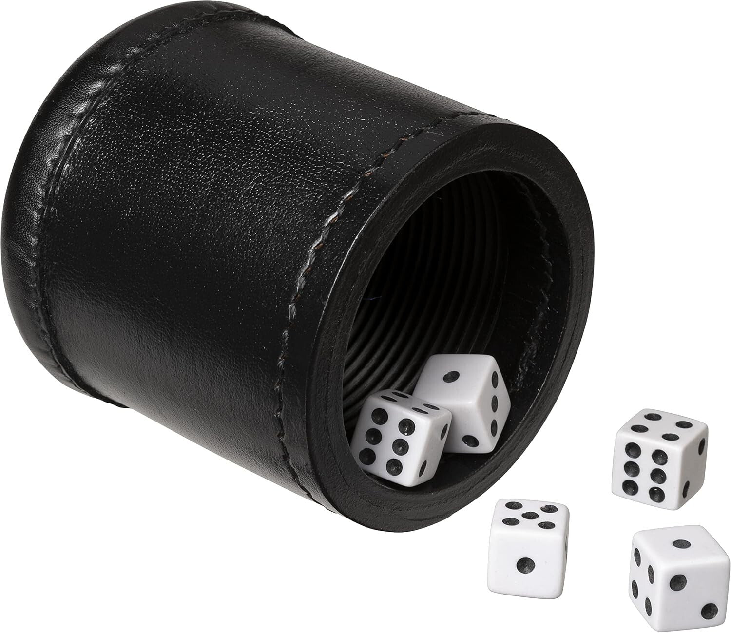 Elegant Leather Dice Cup & 5 Game Dice - Premium Rolling Accessory for Gamers