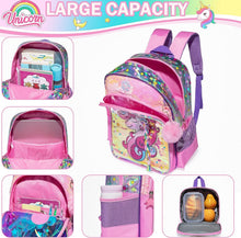 Load image into Gallery viewer, Lightweight &amp; Adjustable Unicorn Backpack for Girls with Lunch Box &amp; Pencil Case