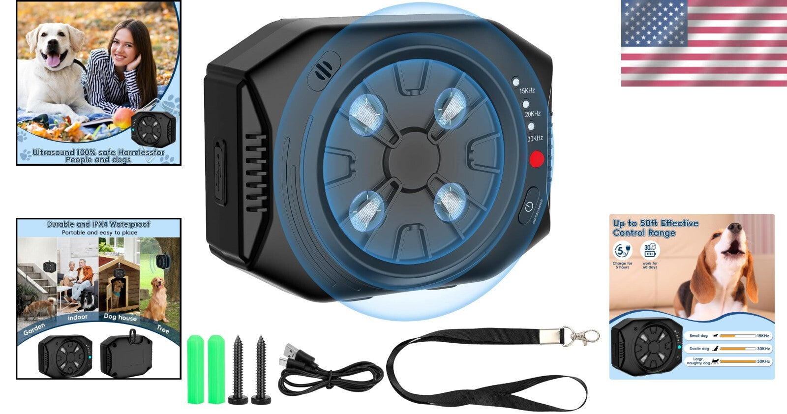 Effective Anti Barking Device for Dogs - Rechargeable, Indoor & Outdoor Use