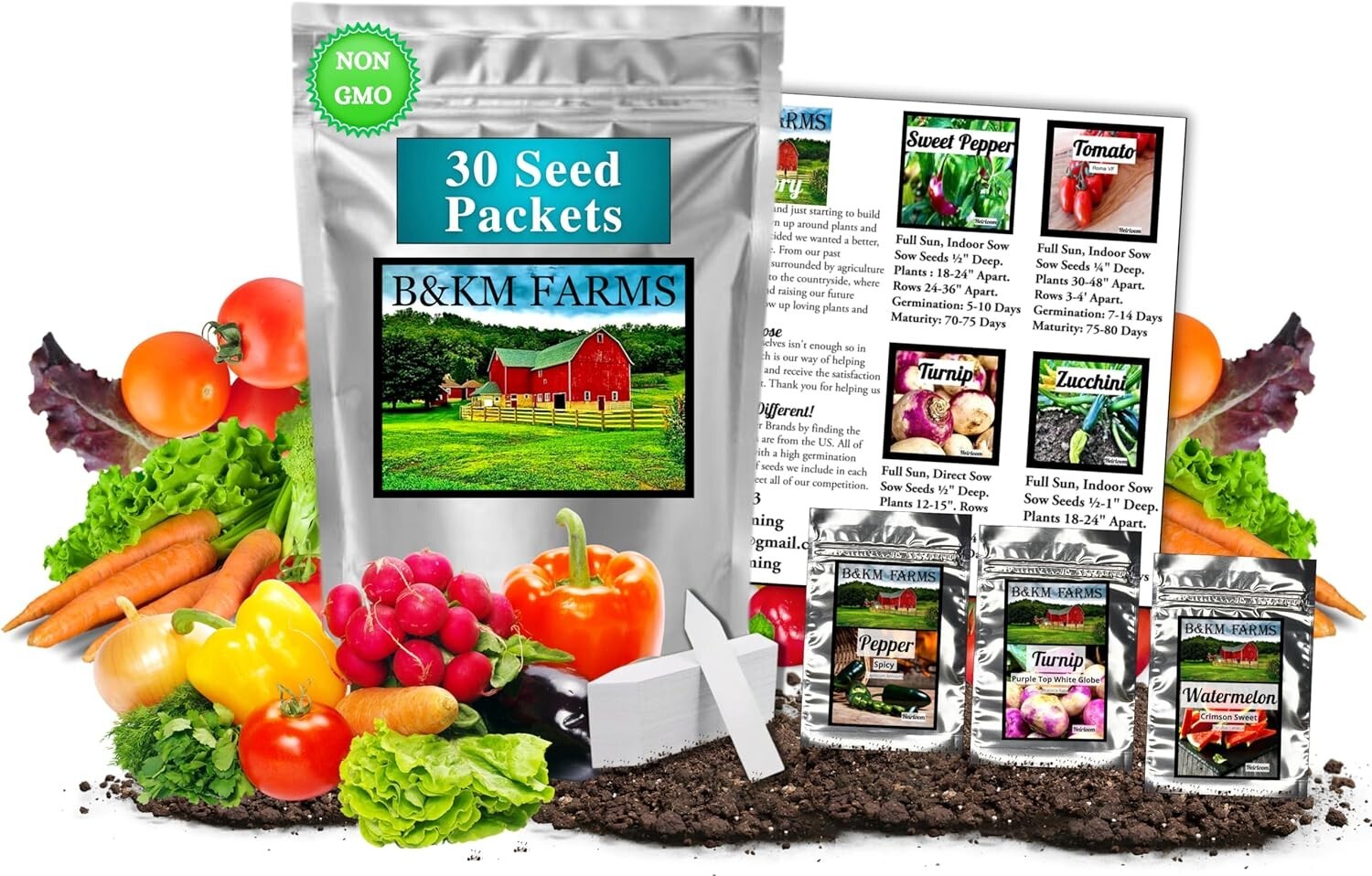 5+ Year Heirloom Seed Supply: 30 Vegetables & Fruits in Weather-Proof Mylar Pack