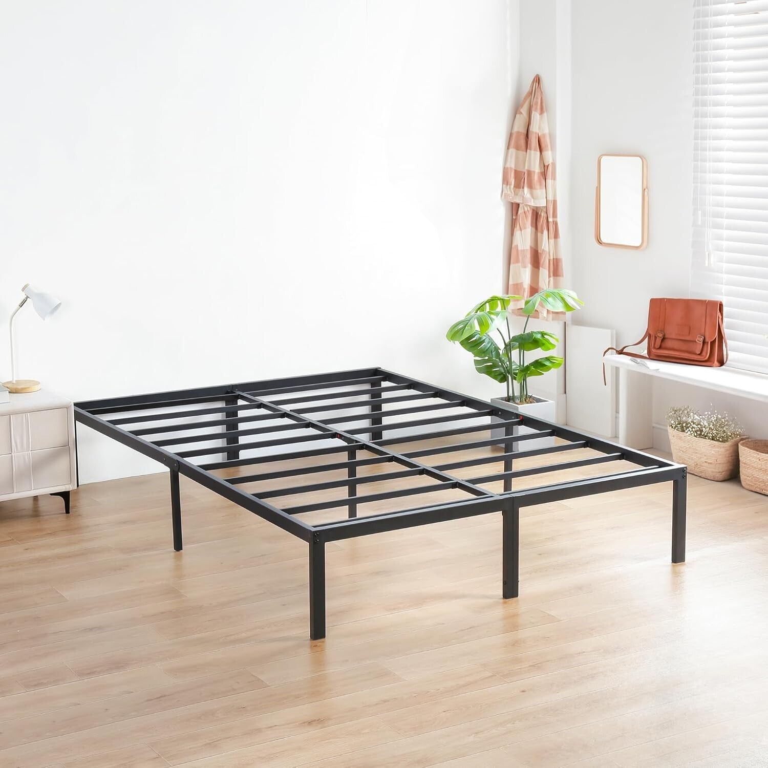 Elegant Black King Size Platform Bed Frame - 14'' Heavy Duty & Easy Assembly