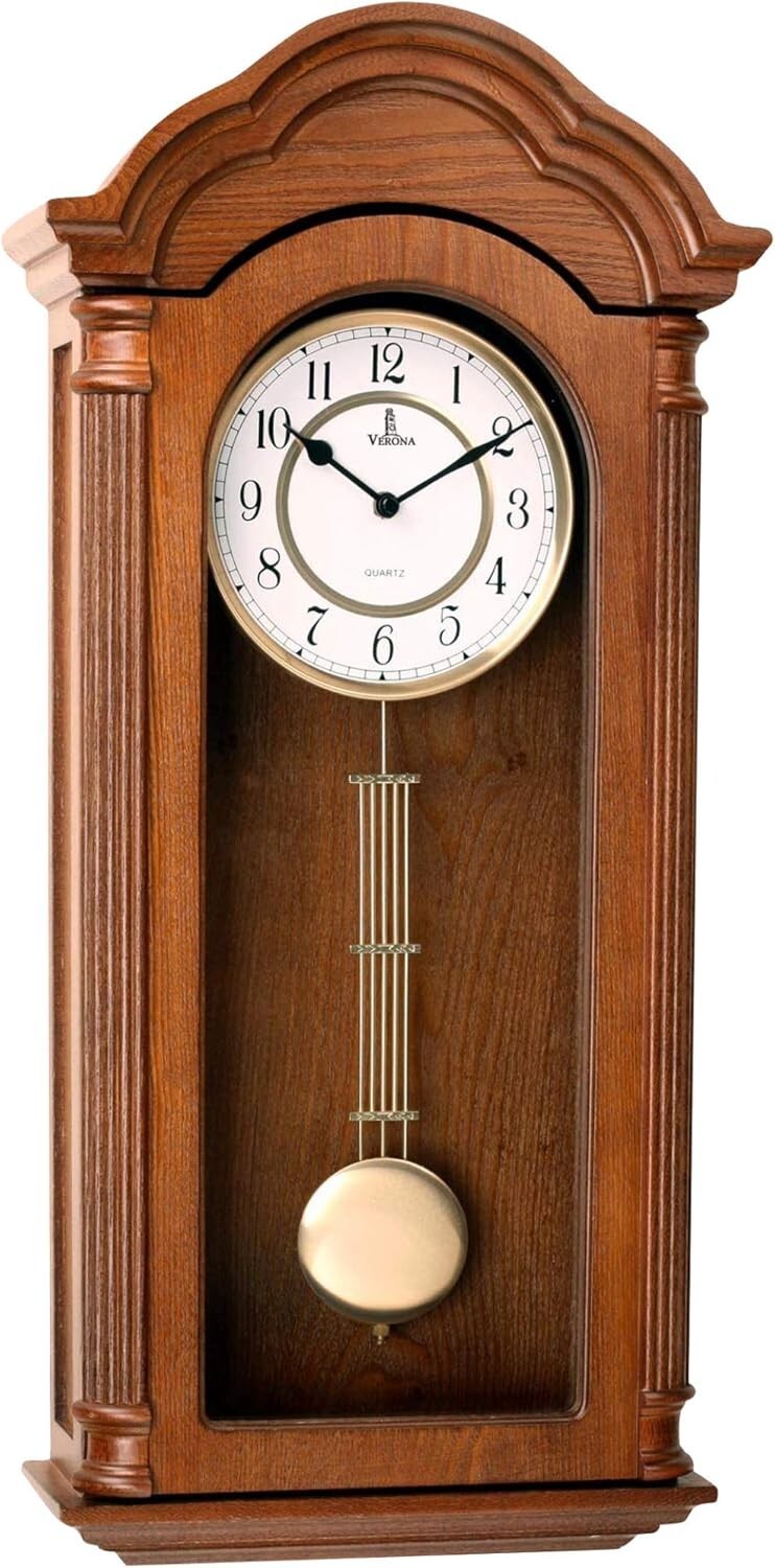 Elegant Wooden Pendulum Wall Clock - Battery Operated, 26x12 Inch Decor