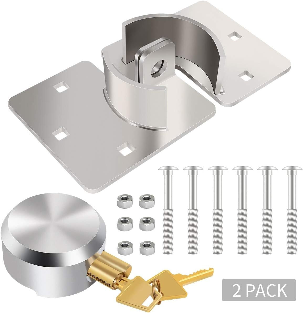 Hidden Shackle Heavy Duty Padlock Set - Keyed Alike with Hasp & Installation Kit