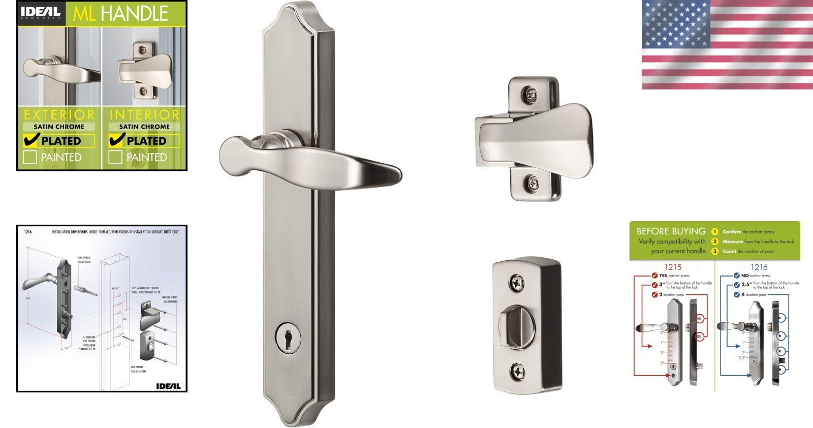 Surface Mount Storm Door Lever Handle with Lock - Fits 1" to 1.5" Thick Doors