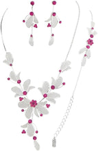Load image into Gallery viewer, Elegant 3-Piece Floral Rhinestone Jewelry Set - Adjustable Necklace &amp; Earrings