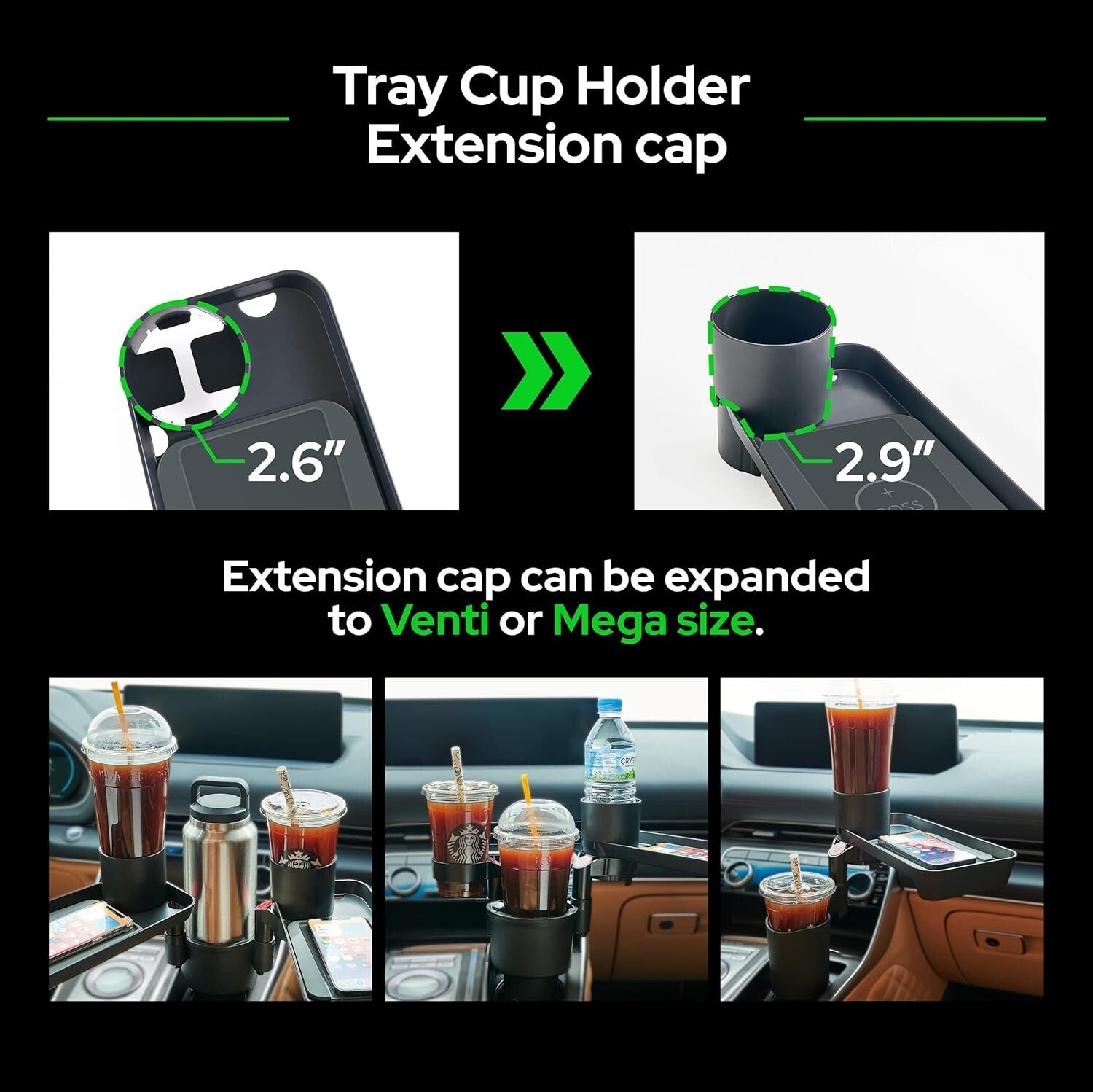 Car Cup Holder Expander with Adjustable Holders and Easy Installation - 1.42 lbs