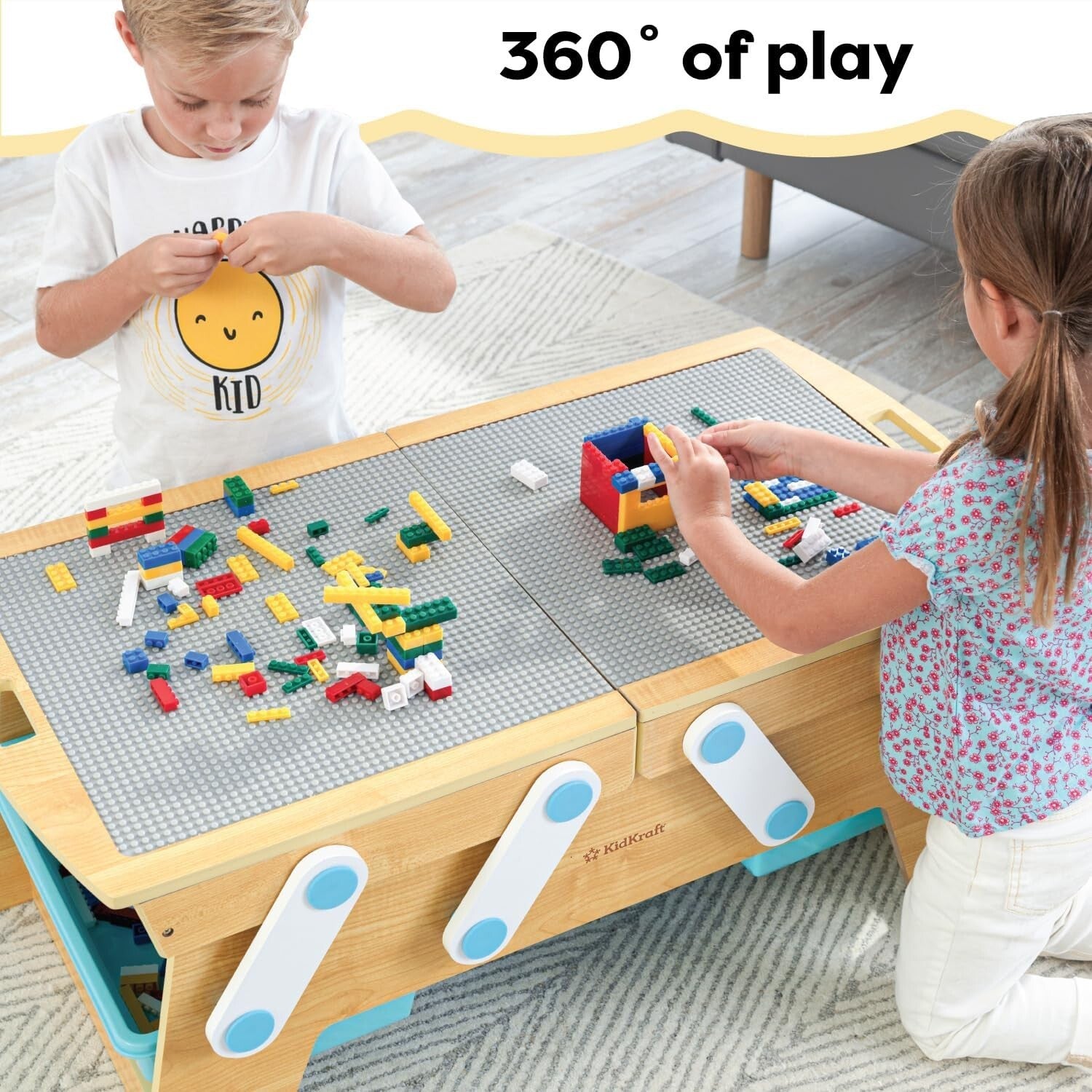 Durable Building Bricks Storage Table with Three Bins - Versatile Play Space