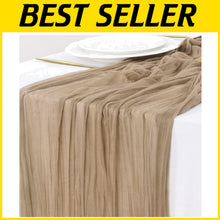 Load image into Gallery viewer, Nude Brown Cheesecloth 120 Inch Table Runner Set of 15 for Weddings &amp; Events