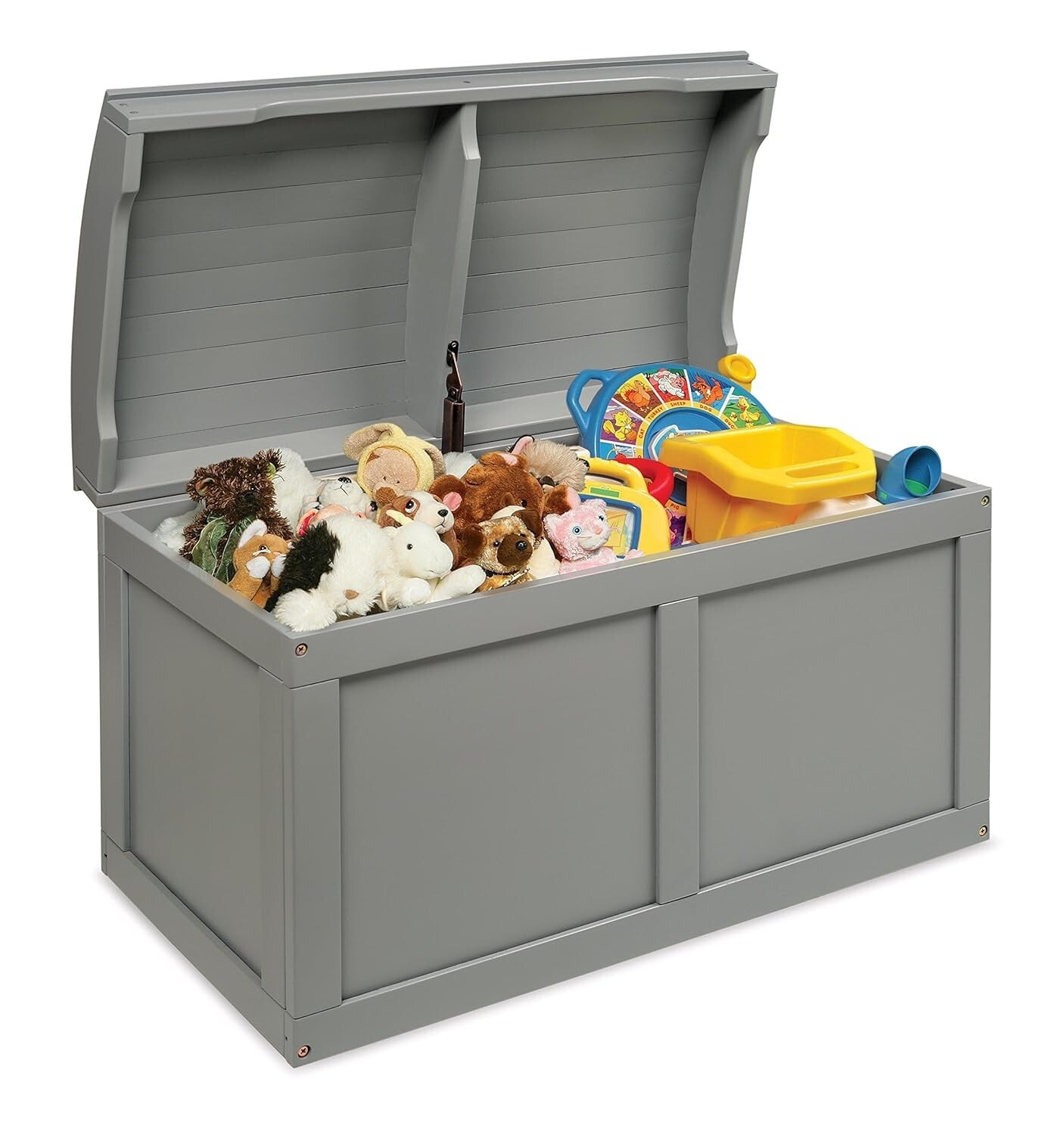 Elegant Gray Hardwood Toy Box with Support Hinge - Perfect for Kids Storage