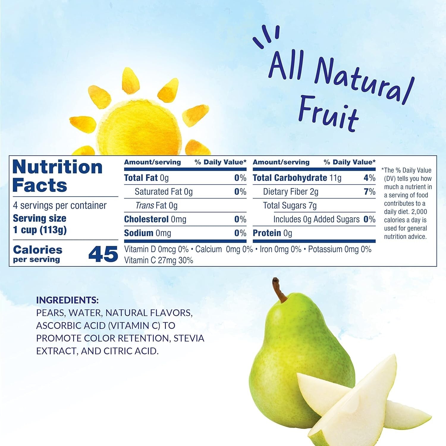 Bulk Pack of 48 Diced Pears - All Natural, No Sugar Added, Gluten & Dairy Free