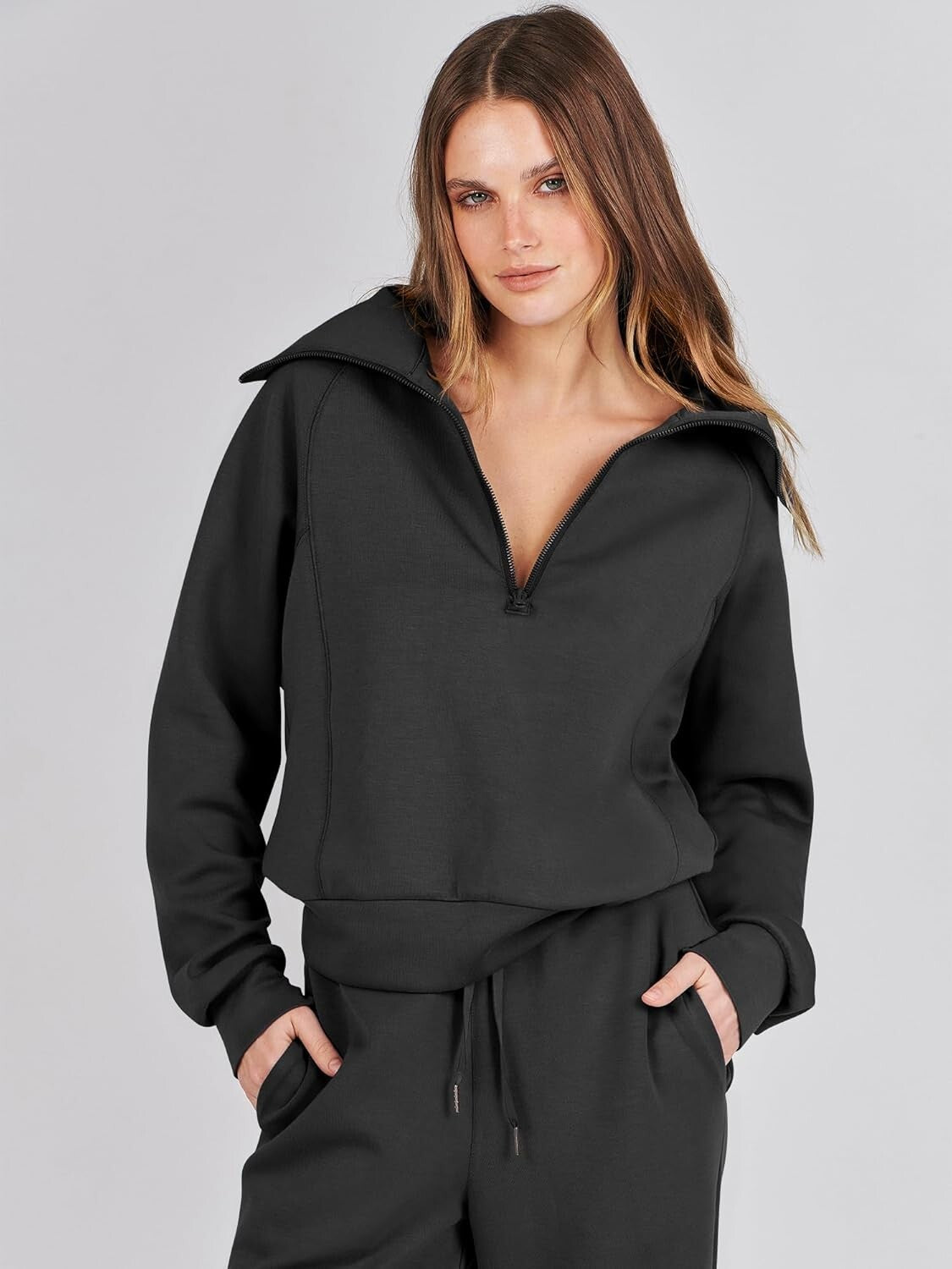 Fall Fashion Classic: Women's Half Zip Oversized Sweatshirt & Sweatpants Set