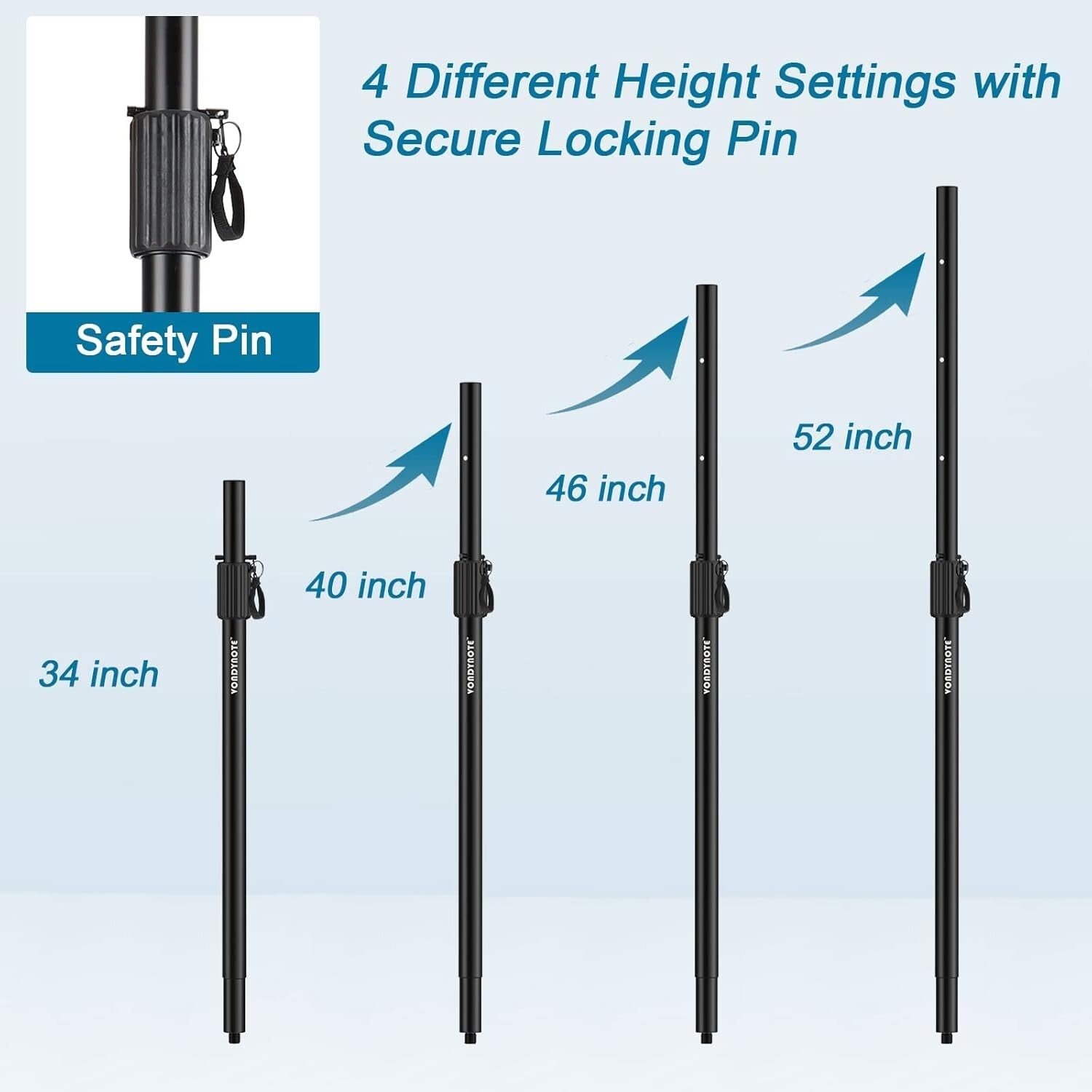 Sturdy 34-52 Inch Adjustable Speaker Poles with M20 & 35mm Compatibility