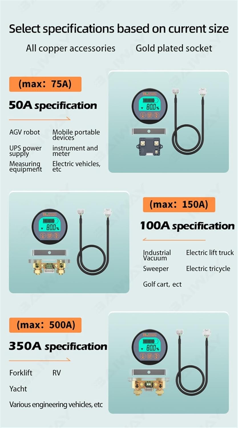 Electric Vehicle Battery Monitor: 8-80V, 0-100A - Reliable Performance Tracker