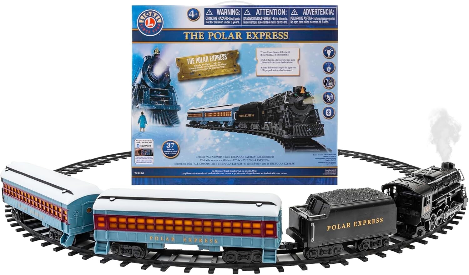 Battery-Operated Polar Express Train Set with Bluetooth and Water Vapor Effects