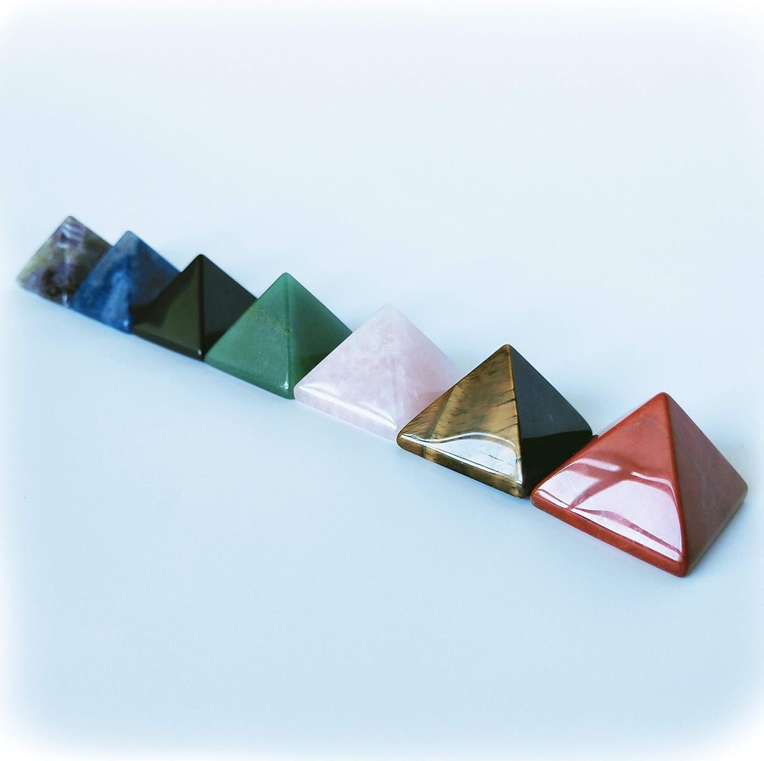 Natural Chakra Healing Crystal Pyramids Set - Seven Handcrafted Pieces - 1.5 in