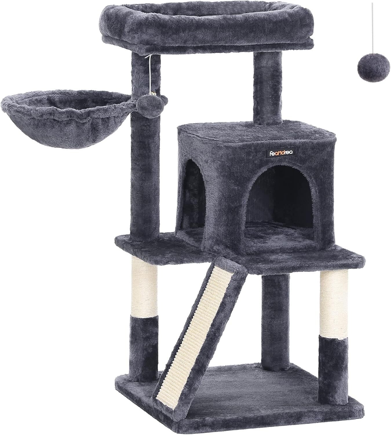 37.8-Inch Multi-Level Cat Tower with Scratching Ramp for Large Cats & Kittens