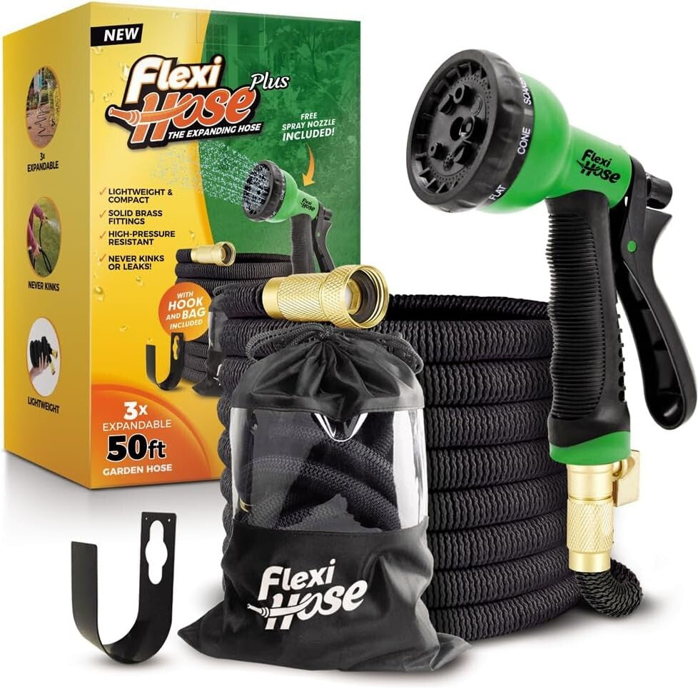 Flexible Expandable Garden Hose – 50ft with 8 Patterns, Anti-Kink Technology