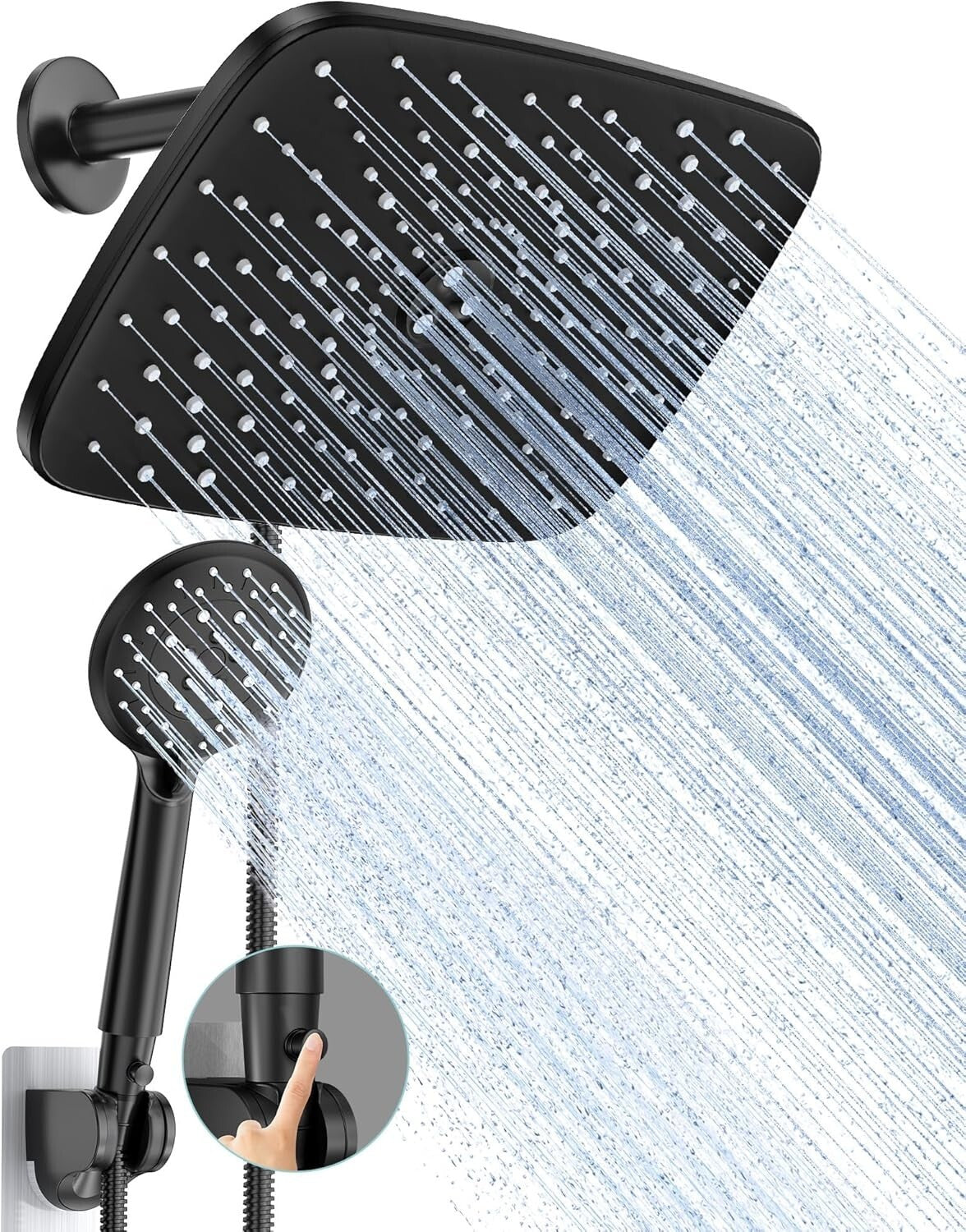 Luxurious 11.8-Inch Eco Flow Shower Head with 6 Settings - Matte Black Finish