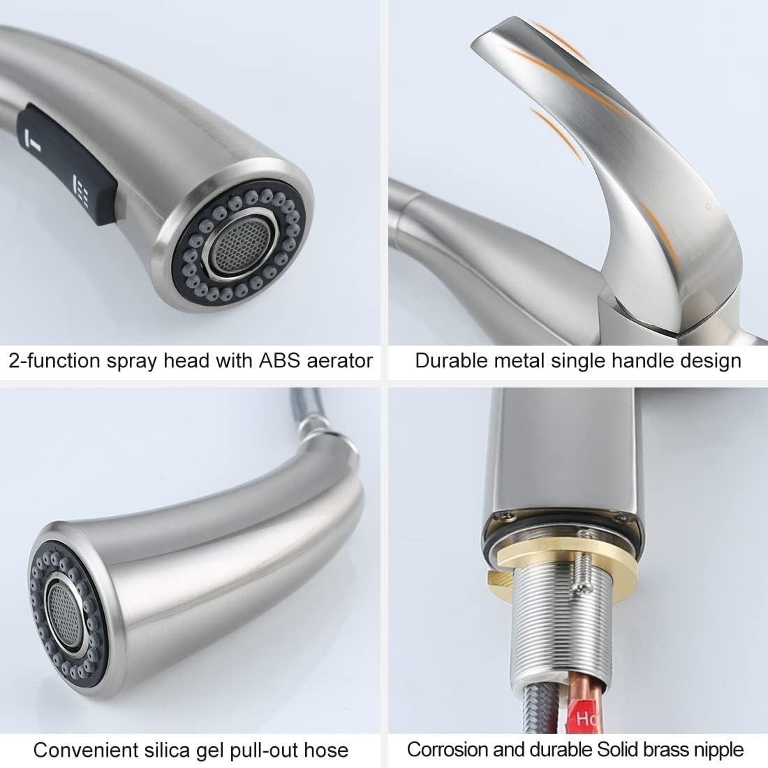 Elegant Brushed Nickel Kitchen Faucet with Pull-Down Sprayer – High Arc Design