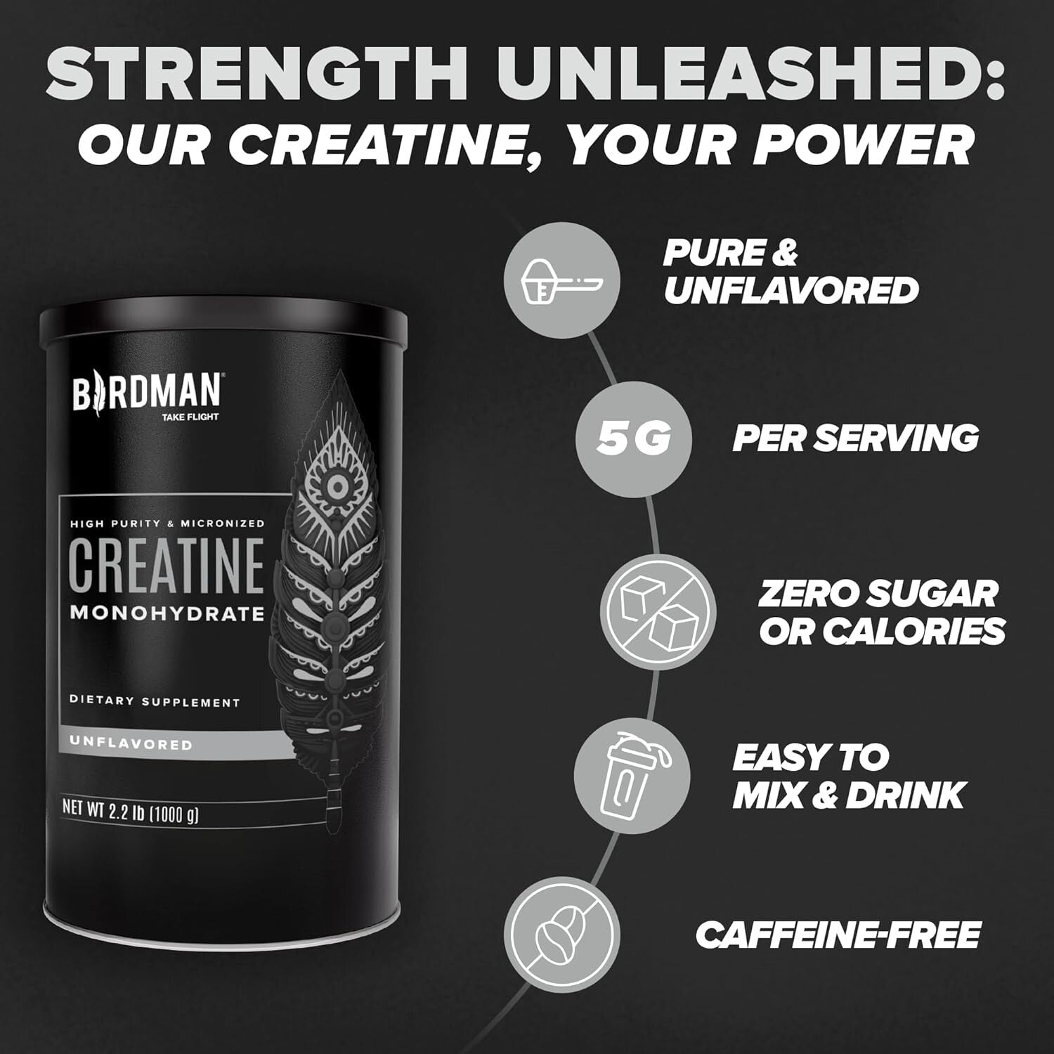 Flavorless Creatine Monohydrate Powder - 5g Serving for Performance & Recovery