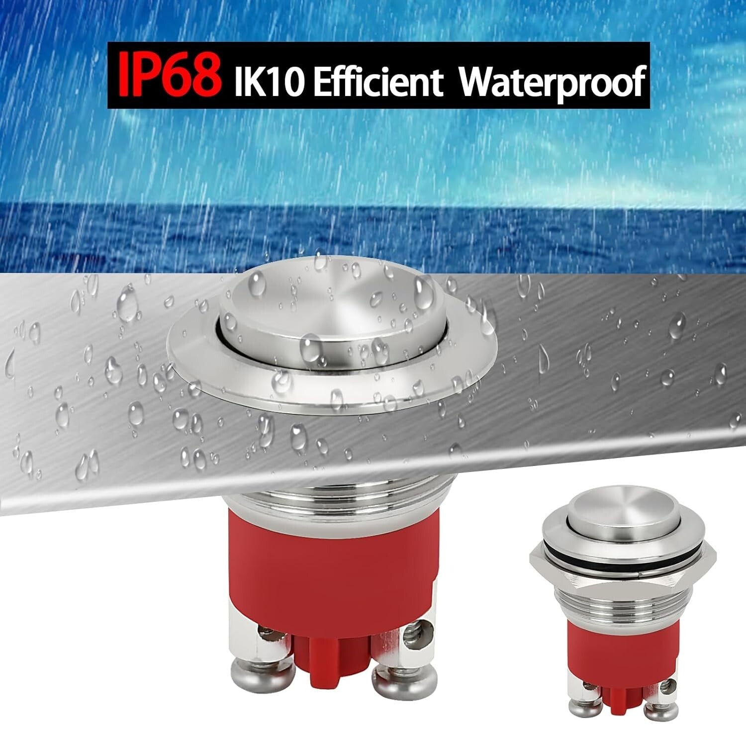 19mm Momentary Push Button Switch Set - IP68 Waterproof for Car and Marine Use